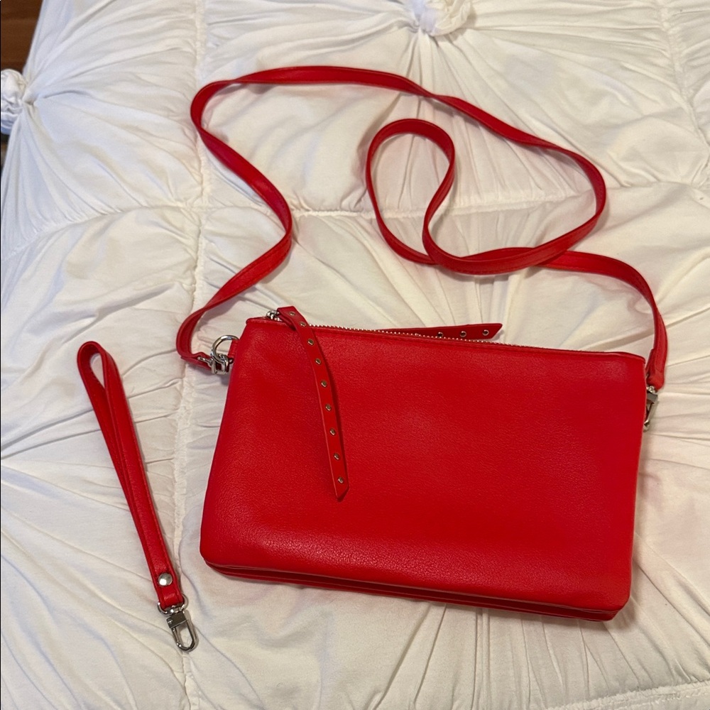 Express Red Leather Crossbody Bag